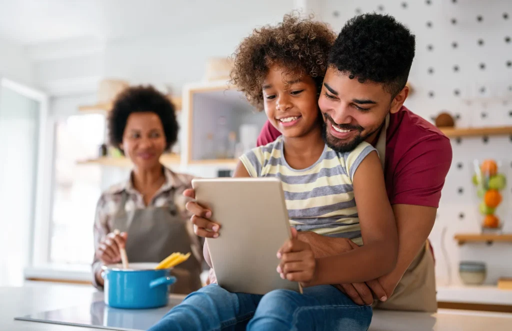 parents helping their kid with homework